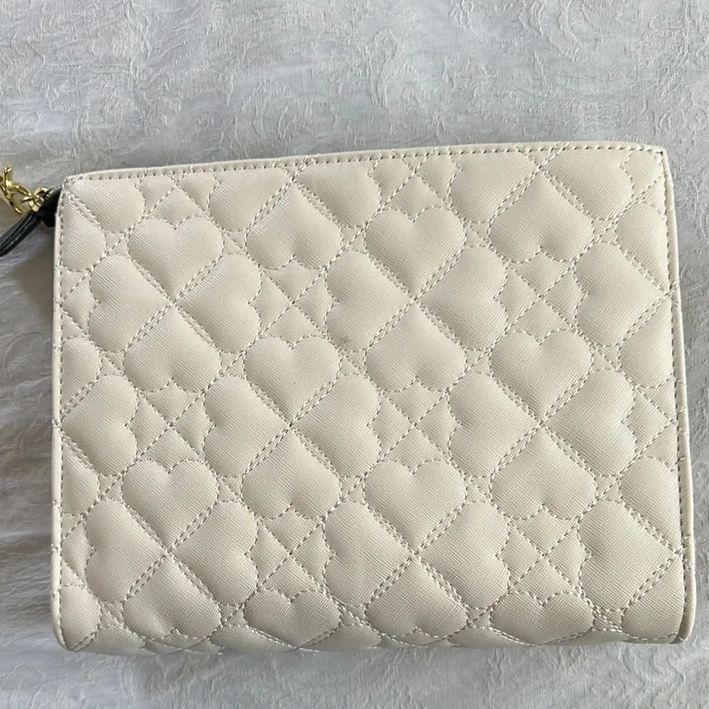Betsey Johnson Cream Quilted Heart Clutch Cheetah Print